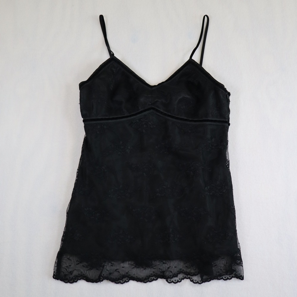 George Camisole Tank Top Women's Medium Black Lace Trim Coquette Goth Grunge